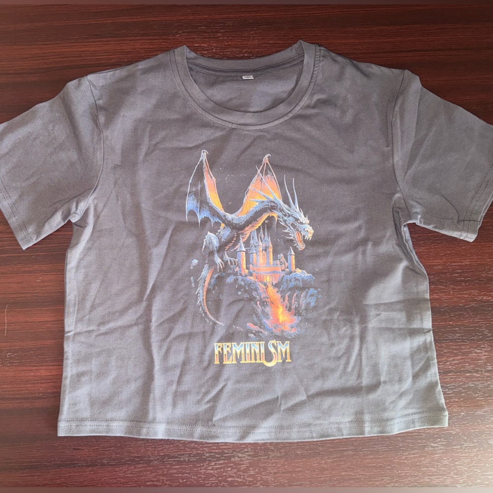 Gray Short Sleeve Tee with Cartoon Graphic
